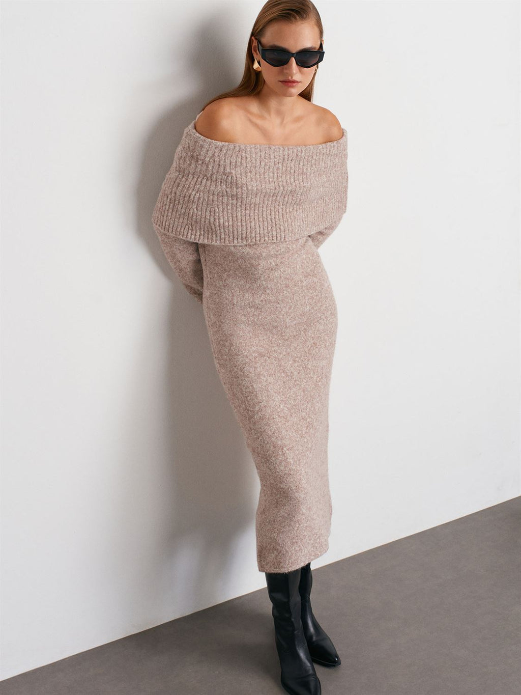 Yün Karışımlı Triko Elbise-Vizon M.