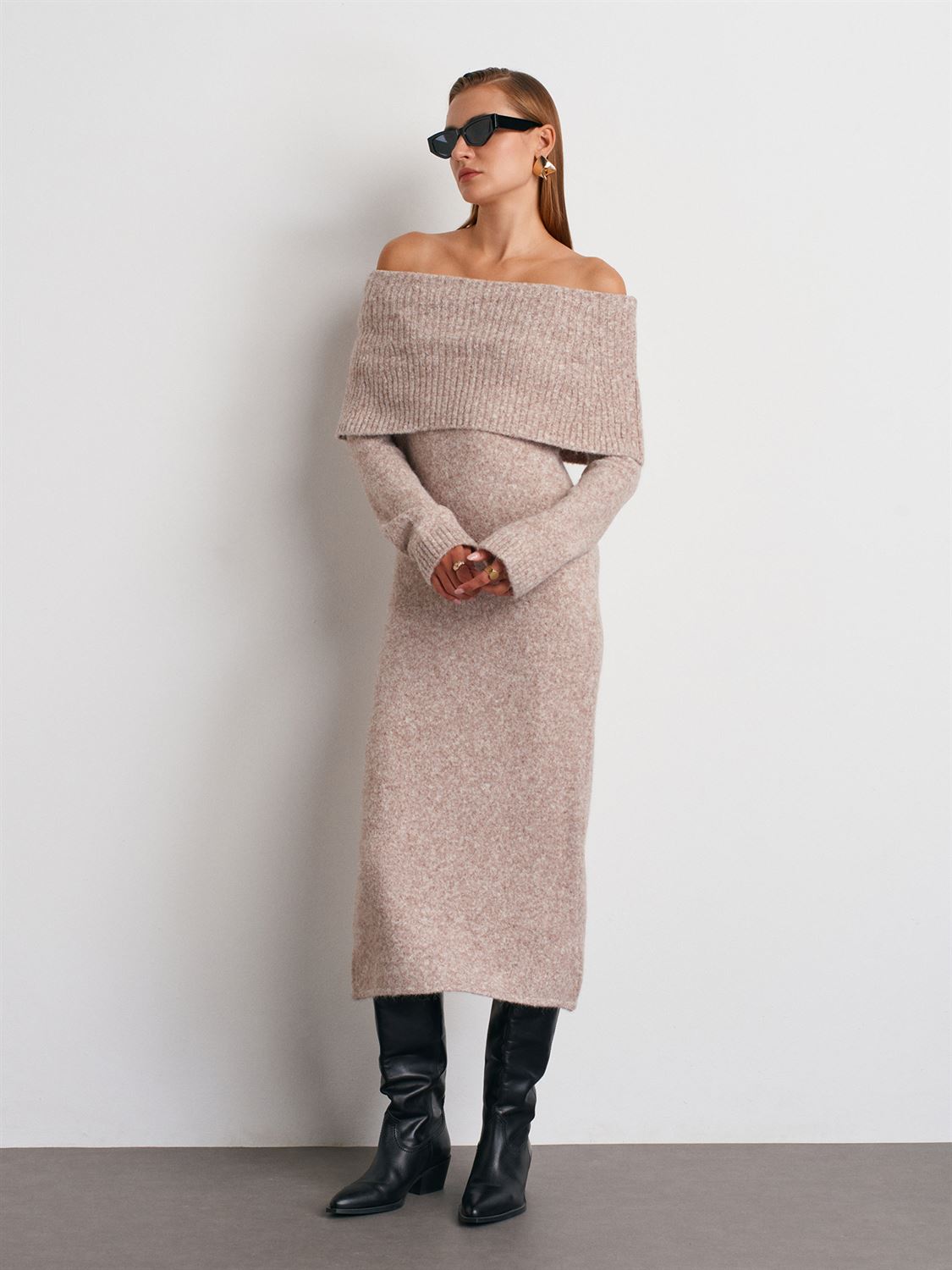 Yün Karışımlı Triko Elbise-Vizon M.